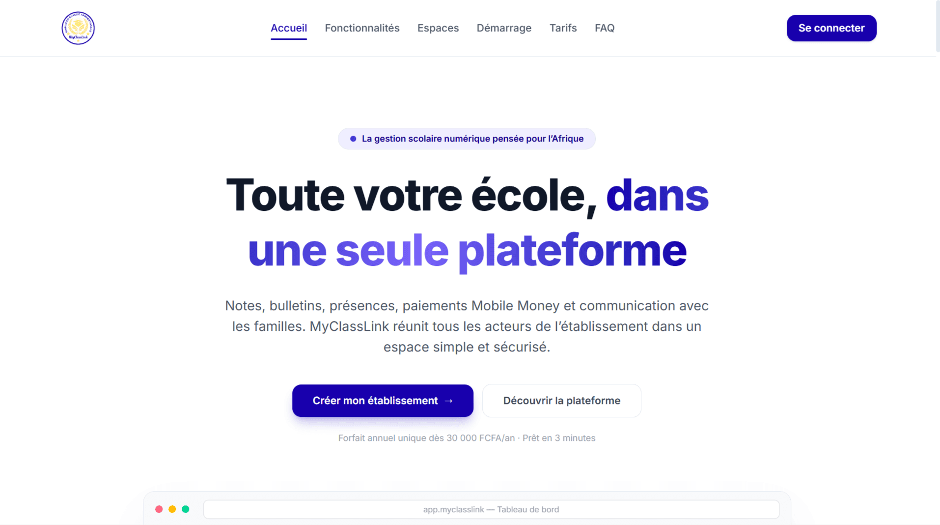 Aperçu du projet MyClassLink